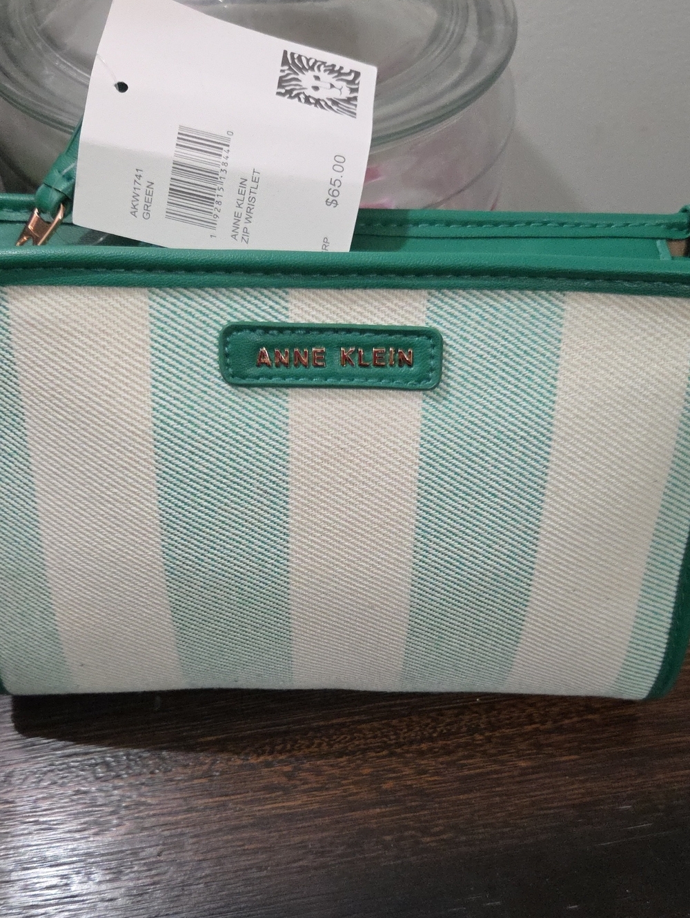 Anne Klein Teal and Cream Striped Wristlet